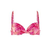 Push-Up-Bikini-Top S.OLIVER "Jayce", Damen, Gr. 42, Cup C, rosa (pfirsich bedruckt), Recycling-Polyamid, bedruckt, Bikini-Oberteile, mit Blumenprint (98165622-42) pfirsich bedruckt