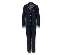 Pyjama S.OLIVER, Damen, Gr. 40/42, blau (nachtblau), Single Jersey, Obermaterial: 50% Baumwolle, 50% Viskose, unifarben, klassisch lang, V-Ausschnitt, mit Paspel Manschette, Homewear-Sets Pyjama, mit 