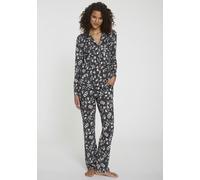 Pyjama S.OLIVER, Damen, Gr. 40/42, anthrazit geblümt, Single Jersey, Obermaterial: 50% Baumwolle, 50% Viskose, geblümt, Basic, loose fit lang, V-Ausschnitt, Manschette, Homewear-Sets Pyjama, in klassi