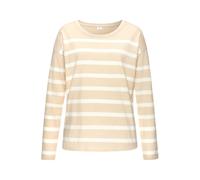Pyjama S.OLIVER, Damen, Gr. 48/50, beige (beige, weiß, gestreift), Single Jersey, Obermaterial: 60% Baumwolle, 40% Polyester, gestreift, unifarben, casual, bequem lang, Rundhals, Langarm, Homewear-Set