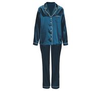 Pyjama S.OLIVER, Damen, Gr. 46, dunkelgrün, Webqualität, Obermaterial: 95% Polyester, 5% Elasthan, unifarben mit Farbeinsatz, regular fit lang, V-Ausschnitt, Manschette, Homewear-Sets Pyjama, mit Schl