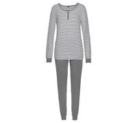 S.OLIVER Damen Pyjama grau-meliert-ecru-gestreift Gr.32/34