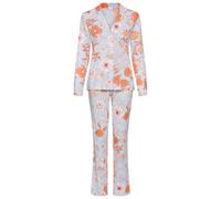 Pyjama S.OLIVER, Damen, Gr. 40/42, graublau, Single Jersey, Obermaterial: 50% Baumwolle, 50% Viskose, geblümt, mehrfarbig, bequem lang, V-Ausschnitt, eingesetzt Manschette, Homewear-Sets Pyjama (34303