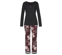 Pyjama S.OLIVER, Damen, Gr. 32/34, bunt (schwarz, bordeaux, mehrfarbig, geblümt), Single Jersey, Obermaterial: 50% Baumwolle, 50% Viskose, geblümt, gemustert, mehrfarbig, Basic, Basic lang, V-Ausschni