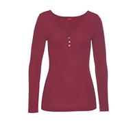 Pyjamaoberteil S.OLIVER, Damen, Gr. 36/38, rot (bordeaux), Feinripp, Obermaterial: 63% Polyester, 33% Viskose, 4% Elasthan, unifarben, Basic, körpernah hüftlang, V-Ausschnitt, eingesetzt, Shirts, aus 