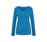 Pyjamaoberteil S.OLIVER, Damen, Gr. 36/38, blau (petrol), Feinripp, Obermaterial: 63% Polyester, 33% Viskose, 4% Elasthan, unifarben, Basic, körpernah hüftlang, V-Ausschnitt, eingesetzt, Shirts, aus g