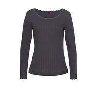 Pyjamaoberteil S.OLIVER, Damen, Gr. 32/34, grau (graphit), Feinstrick, Obermaterial: 100% Baumwolle, unifarben, figurumspielend hüftlang, Rundhals, eingesetzt Spitze, Shirts, aus Ajour-Strick (5458153