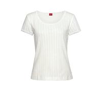 Pyjamaoberteil S.OLIVER, Damen, Gr. 44/46, beige (ecru), Feinstrick, Obermaterial: 100% Baumwolle, unifarben, figurbetont, Rundhals, eingesetzt,eng Spitze, Shirts, aus Ajour-Strick (83715807-44) ecru