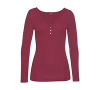 Pyjamaoberteil S.OLIVER, Damen, Gr. 36/38, rot (bordeaux), Feinripp, Obermaterial: 63% Polyester, 33% Viskose, 4% Elasthan, unifarben, Basic, körpernah hüftlang, V-Ausschnitt, eingesetzt, Shirts, aus