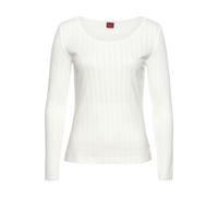 Pyjamaoberteil S.OLIVER, Damen, Gr. 44/46, beige (ecru), Feinstrick, Obermaterial: 100% Baumwolle, unifarben, figurumspielend hüftlang, Rundhals, eingesetzt Spitze, Shirts, aus Ajour-Strick (95960337-