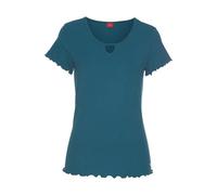 Pyjamaoberteil S.OLIVER, Damen, Gr. 40/42, blau (petrol), Feinripp, Obermaterial: 63% Polyester, 33% Viskose, 4% Elasthan, unifarben, Basic, körpernah normal, Rundhals, eingesetzt Babylock, Shirts, au