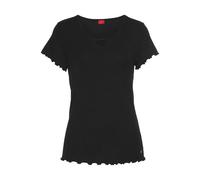 Pyjamaoberteil S.OLIVER, Damen, Gr. 40/42, schwarz, Feinripp, Obermaterial: 63% Polyester, 33% Viskose, 4% Elasthan, unifarben, Basic, körpernah normal, Rundhals, eingesetzt Babylock, Shirts, aus geri