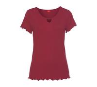 Pyjamaoberteil S.OLIVER, Damen, Gr. 32/34, rot (weinrot), Feinripp, Obermaterial: 63% Polyester, 33% Viskose, 4% Elasthan, unifarben, Basic, körpernah normal, Rundhals, eingesetzt Babylock, Shirts, au