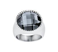 s.Oliver Damen-Ring Edelstahl Glas 50826, Schwarz/ Silber, 54
