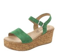 s.Oliver Damen Sandalen mit Keilabsatz aus Leder Sommer, Metallisch (Green), 37 EU