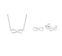 s.Oliver Damen Schmuck-Set: Kette mit Anhänger & Ohrstecker, 925 Sterling Silber, Zirkonia, Infinity, 40+5 cm, Silber, Feierliche Anlässe
