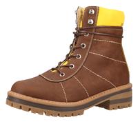 s.Oliver Damen Schnür-Stiefel mit farblichen Akzenten und Soft FOAM Sohle gefütterte Freizeit-Schuhe 01-1037130 Braun/Gelb 36