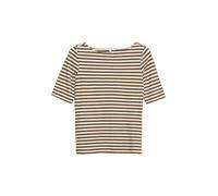Kurzarmshirt S.OLIVER, Damen, Gr. 38, teak braun stripe, Single Jersey, Obermaterial: 100% Baumwolle, gestreift, normal hüftbedeckend, U-Boot-Ausschnitt, abgesteppte Kante, Shirts, Gestreiftes Sommers
