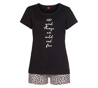 Shorty S.OLIVER, Damen, Gr. 40/42, schwarz (hellrosa, schwarz), Single Jersey, Obermaterial: 100% Baumwolle, animal-print, Basic, Basic kurz, Rundhals, eingesetzt, Homewear-Sets Shorty, mit Leo-Print