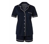 Shorty S.OLIVER, Damen, Gr. 44/46, blau (nachtblau), Single Jersey, Obermaterial: 50% Baumwolle, 50% Viskose, unifarben, klassisch kurz, V-Ausschnitt, eingesetzt,mit Paspel Manschette, Homewear-Sets S