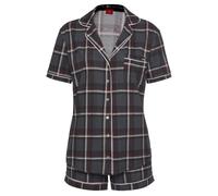 Shorty S.OLIVER, Damen, Gr. 40/42, rot (bordeaux, kariert), Single Jersey, Obermaterial: 50% Baumwolle, 50% Viskose, kariert, Basic kurz, V-Ausschnitt, mit Paspel, Homewear-Sets Shorty, mit Allover-Dr