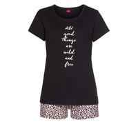 Shorty S.OLIVER, Damen, Gr. 40/42, schwarz (hellrosa, schwarz), Single Jersey, Obermaterial: 100% Baumwolle, animal-print, Basic, Basic kurz, Rundhals, eingesetzt, Homewear-Sets Shorty, mit Leo-Print