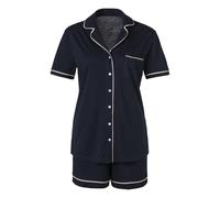 Shorty S.OLIVER, Damen, Gr. 44/46, blau (nachtblau), Single Jersey, Obermaterial: 50% Baumwolle, 50% Viskose, unifarben, klassisch kurz, V-Ausschnitt, eingesetzt,mit Paspel Manschette, Homewear-Sets S