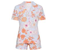 Shorty S.OLIVER, Damen, Gr. 44/46, orange geblümt, Single Jersey, Obermaterial: 50% Baumwolle, 50% Viskose, geblümt, mehrfarbig, bequem kurz, V-Ausschnitt, eingesetzt, Homewear-Sets Shorty, mit Blumen