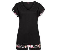 Shorty S.OLIVER, Damen, Gr. 40/42, schwarz, Single Jersey, Obermaterial: 50% Baumwolle, 50% Viskose, geblümt, unifarben, Basic, Basic kurz, V-Ausschnitt, angeschnitten Aufschlag, Homewear-Sets Shorty,