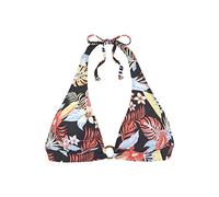 Triangel-Bikini-Top S.OLIVER "Marika", Damen, Gr. 34, Cup A/B, schwarz (schwarz, bedruckt), Microfaser, Polyamid, bedruckt, floral, Bikini-Oberteile Triangel-Bikini-Top, mit Zierring (42105040-34)