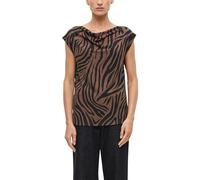 Kurzarmshirt S.OLIVER BLACK LABEL, Damen, Gr. 44, schwarz, braun, Web, Obermaterial: 95% Viskose, 5% Elasthan, normal hüftbedeckend, Rundhals, abgesteppte Kante, Shirts, Sommerbluse mit Animal-Print /