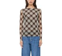 s.Oliver Damen Langarm-Mesh-Shirt Karomuster, leicht transparent, Regular Fit Braun/Beige Gr. 40
