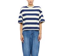 Kurzarmshirt S.OLIVER, Damen, Gr. 44, blau (midnight blau stripe), Jersey, Obermaterial: 100% Baumwolle, gestreift, oversize kurz, Rundhals, abgesteppte Kante, Shirts, Gestreiftes Sommershirt / Oversi