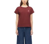 Kurzarmshirt S.OLIVER, Damen, Gr. 40, braun (schwarz pomegranate), Jersey, Obermaterial: 100% Baumwolle, bedruckt, normal hüftbedeckend, Rundhals, abgesteppte Kante, Shirts, Sommershirt mit Print (505