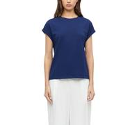 Kurzarmshirt S.OLIVER, Damen, Gr. 38, blau (midnight blau), Web, Obermaterial: 100% Baumwolle, unifarben, normal hüftbedeckend, Rundhals, abgesteppte Kante, Shirts, Sommershirt - unifarben (32840756-3