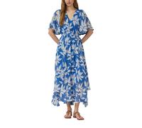s.Oliver Maxikleid aus Chiffon mit gesmokter Taille Blau/Weiß Größe 34