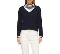 Feinstrickpullover mit V-Ausschnitt und Rollkante am Saum 44 blau 2169762.5959.44