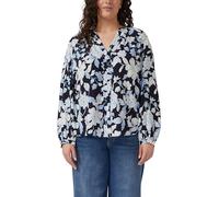 Langarmbluse S.OLIVER CURVE, Damen, Gr. 46, blau, Web, Obermaterial: 100% Viskose, geblümt, lässig geschnitten hüftbedeckend, Rundhals, Bündchen, Blusen, in floraler Optik und aus reiner Viskose (4355