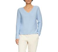 Gerippter Strickpullover aus Baumwollmix mit V-Ausschnitt 34 blau 2164015.5083.34