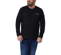 Geripptes Henley-Shirt mit Label-Patch 4XL schwarz 2174717.9999.4XL