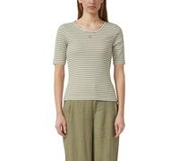 Rundhalsshirt S.OLIVER, Damen, Gr. 46, summer khaki stripe, Jersey, Obermaterial: 95% Baumwolle, 5% Elasthan, gestreift, tailliert hüftbedeckend, tiefer Rundhals, abgesteppte Kante, Shirts Rundhalsshi