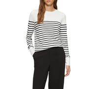 Rundhalspullover S.OLIVER, Damen, Gr. 40, weiß stripe schwarz, Obermaterial: 72% Viskose, 28% Polyester, gestreift, regular fit taillenbedeckt, Rundhals, Rippbündchen, Pullover, mit Streifenmuster (38