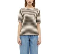 Kurzarmshirt S.OLIVER, Damen, Gr. 38, teak braun stripe, Single Jersey, Obermaterial: 100% Baumwolle, gestreift, normal hüftbedeckend, U-Boot-Ausschnitt, abgesteppte Kante, Shirts, Gestreiftes Sommers