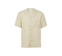 Kurzarmhemd S.OLIVER, Herren, Gr. XL, N-Gr, bone beige, Web, Obermaterial: 52% Leinen, 48% Baumwolle, unifarben, normal hüftbedeckend, V-Ausschnitt, abgesteppte Kante, Hemden, mit kurzem Reverskragen 