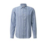 Langarmhemd S.OLIVER, Herren, Gr. L, N-Gr, blau stripe, Web, Obermaterial: 55% Leinen, 45% Baumwolle, gestreift, regular fit normal, ohne Ausschnitt, Manschette, Hemden, mit Manschetten (18801360-L) b