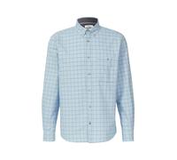 Langarmhemd S.OLIVER, Herren, Gr. XXL, N-Gr, blau (lt blau), Web, Obermaterial: 100% Baumwolle, kariert, casual, regular fit taillenbedeckt, Langarm Manschette, Hemden, mit Logo Stickerei (10707608-XX