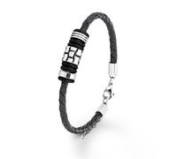 s.Oliver Herren-Armband 20+2 cm Edelstahl IP Black echtes Leder dunkelbraun