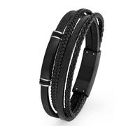 s.Oliver Herren Armband 2026001 ID Leder Edelstahl black IP