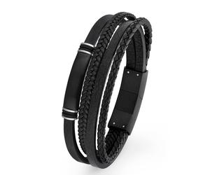 s.Oliver Herren Armband 2026001 ID Leder Edelstahl black IP