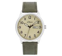 s.Oliver Herren Armbanduhr 2033480 Edelstahl Leder grün
